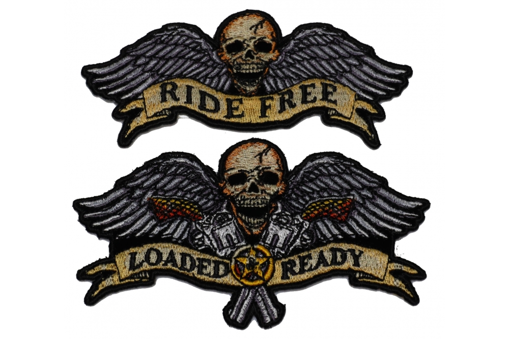 Set of 2 Ride Free and Loaded and Ready Skull Patches