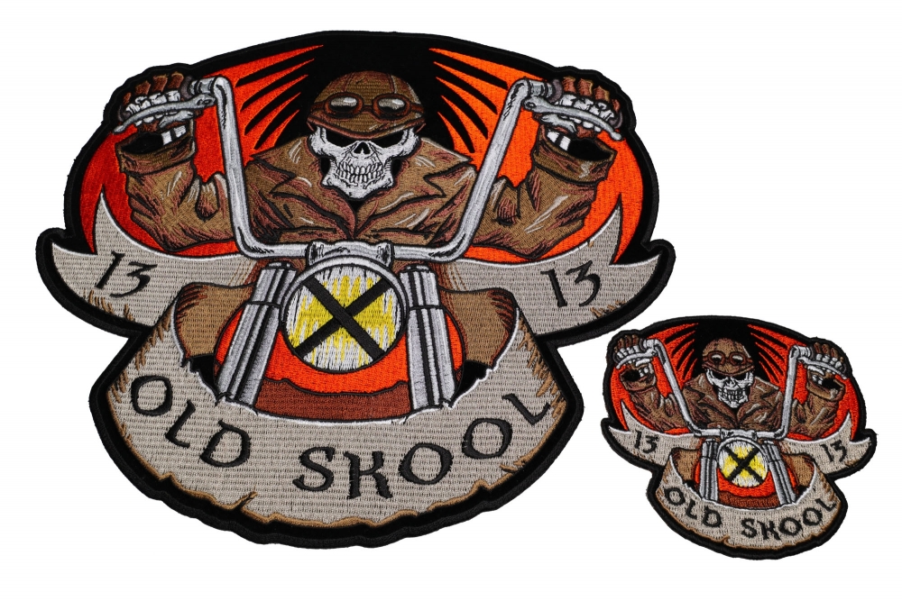 Set of 2 Small and Large Old Skool Chopper Biker Patches