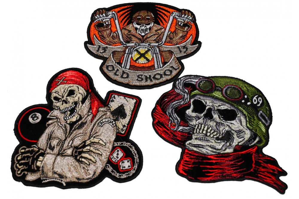 Set of 3 Biker Skull Patches