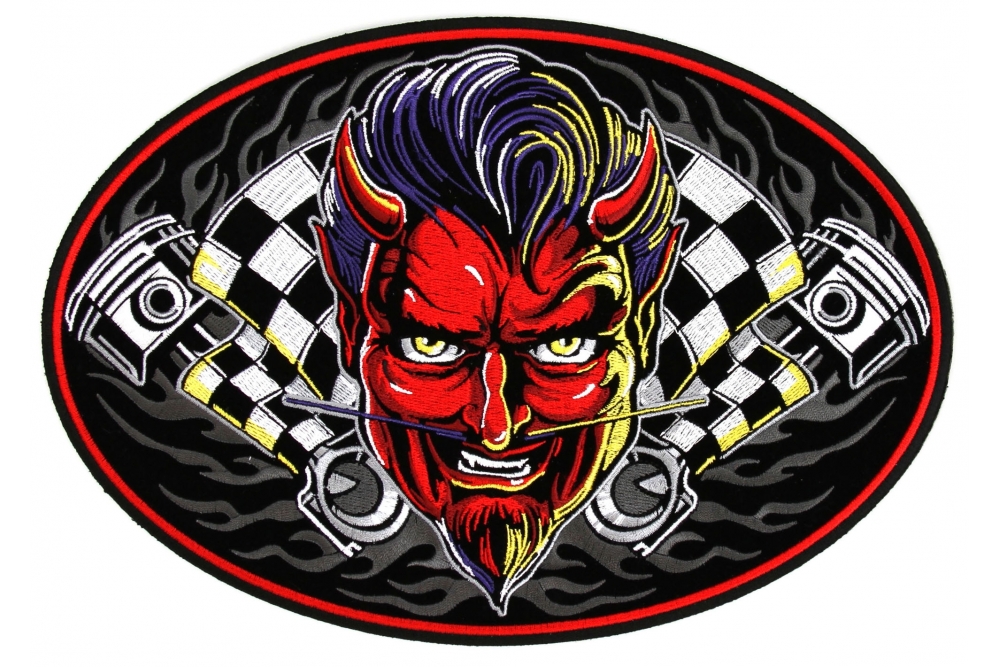 Speed Demon Checkered Flags Biker Back Patch