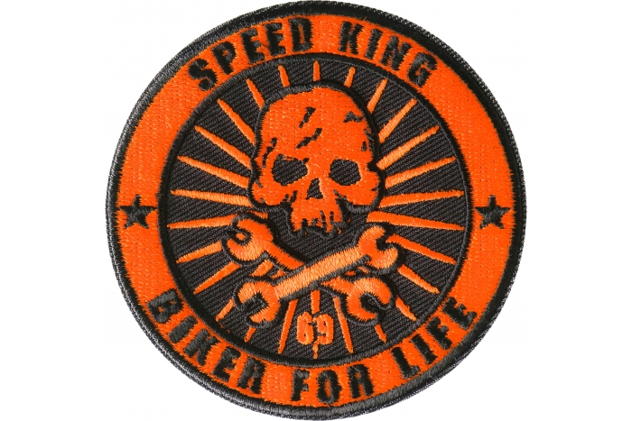 Speed King Biker For Life Crossed Wrenches and Skull Patch