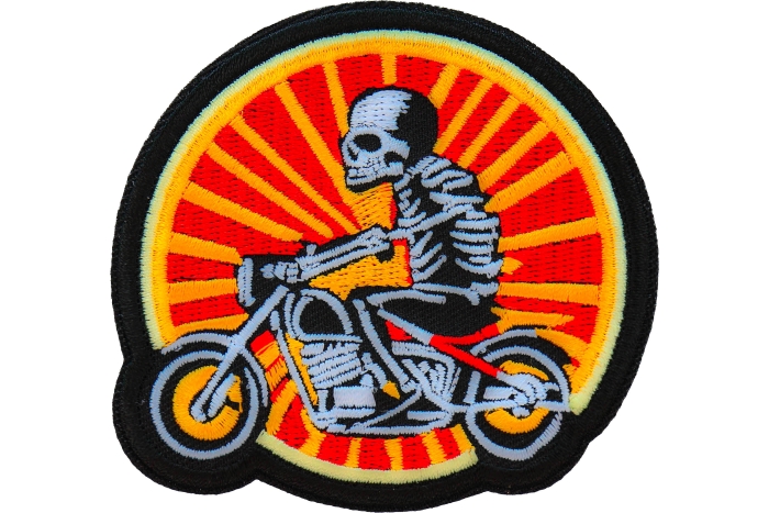 Sunset Skeleton Biker on Motorcycle Patch