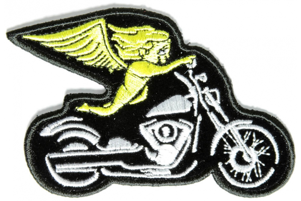 Yellow Biker Angel On Motorcycle Patch