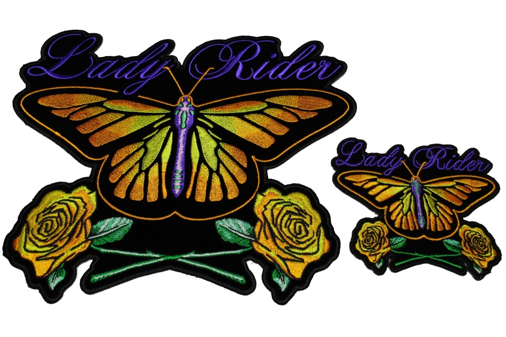 Yellow Butterfly Patches For Lady Riders Small and Large Embroidered