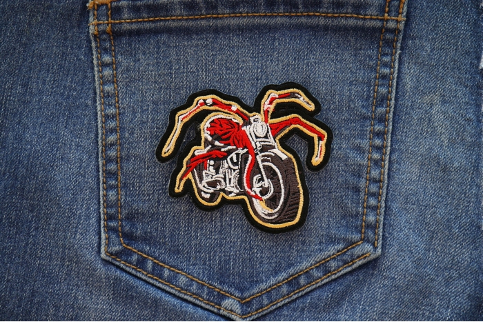Spider Motorcycle Patch shown on jeans