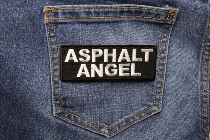 Asphalt Angel Patch shown on jeans