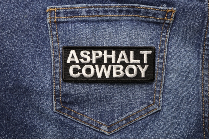 Asphalt Cowboy Patch shown on jeans