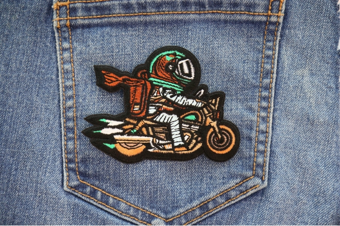 Astronaut Biker Patch shown on jeans