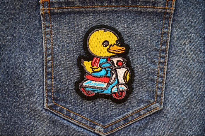 Baby Duck Biker Patch shown on jeans