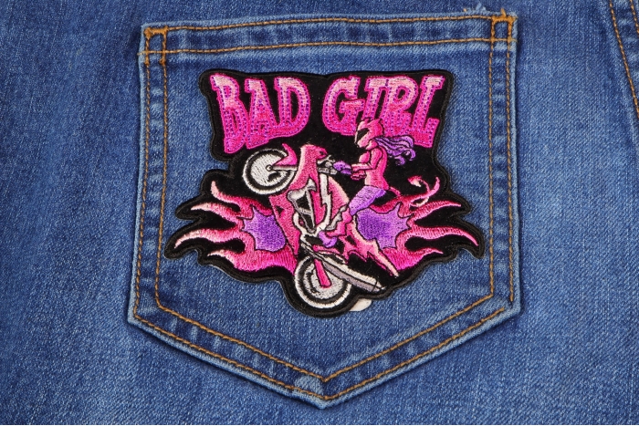 Bad Girl Biker Patch shown on jeans