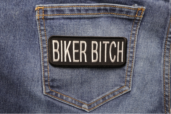 Biker Bitch Patch shown on jeans