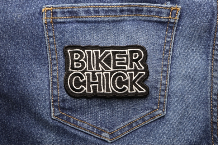 Biker Chick Patch shown on jeans