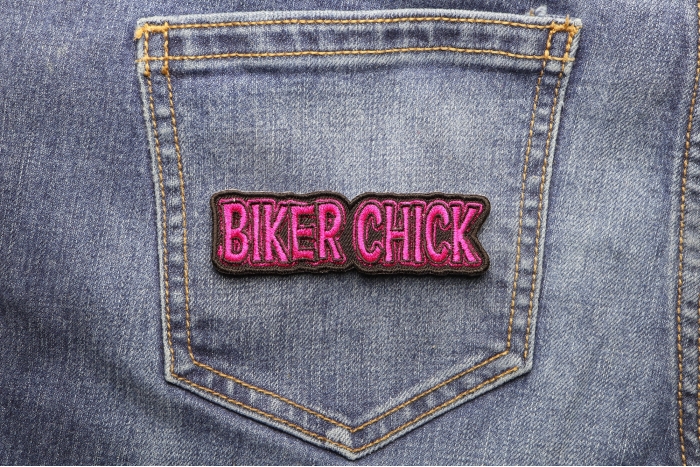 Biker Chick Patch shown on jeans