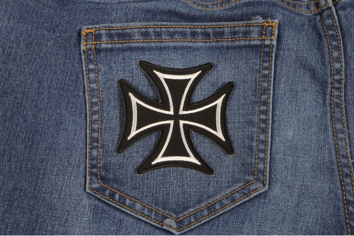 Biker Cross Patch shown on jeans