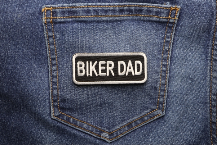 Biker Dad Patch shown on jeans