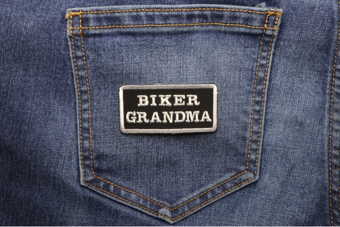 Biker Grandma Patch shown on jeans