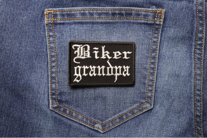 Biker Grandpa Patch shown on jeans