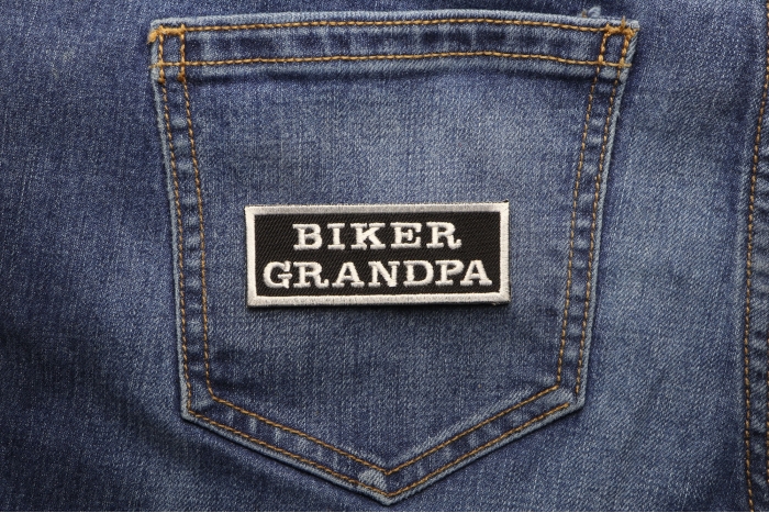 Biker Grandpa Patch shown on jeans