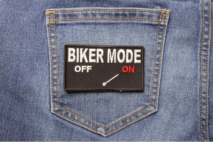 Biker Mode On Patch shown on jeans
