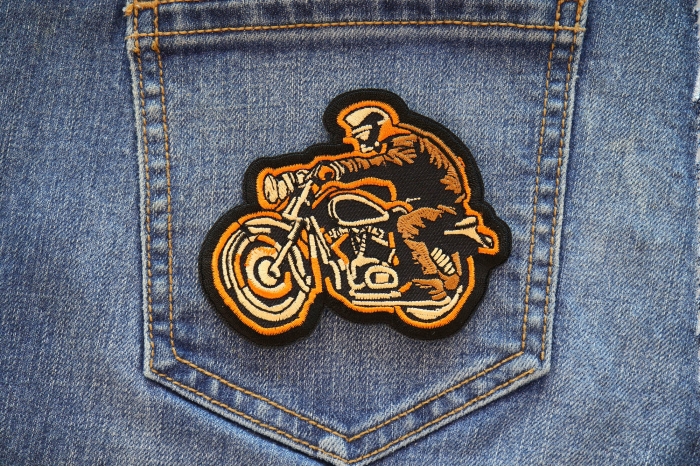 Biker on Motorcycle Patch shown on jeans