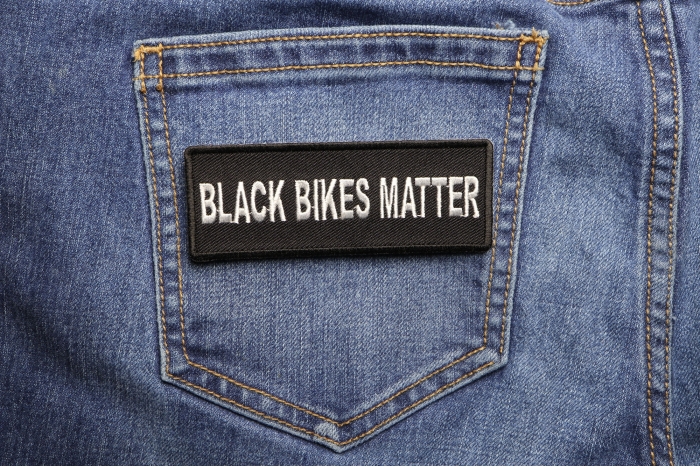 Black Bikes Matter Patch shown on jeans