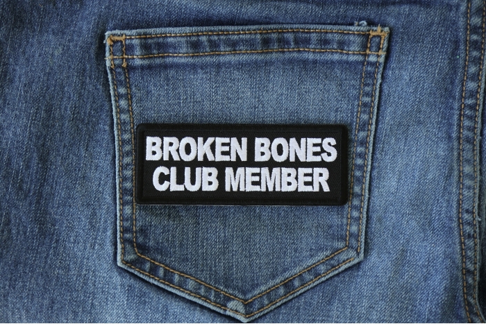 Broken Bones Club Member Patch shown on jeans