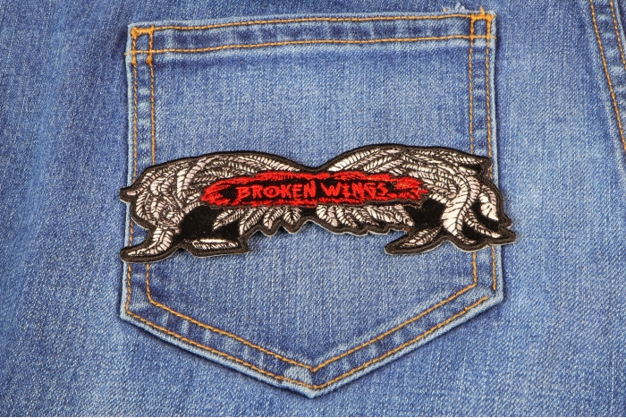 Broken Wings Small Biker Patch shown on jeans