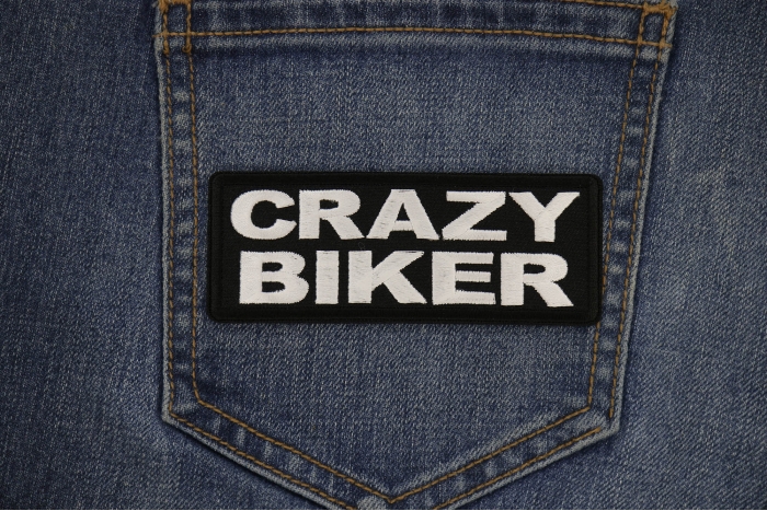 Crazy Biker Patch shown on jeans