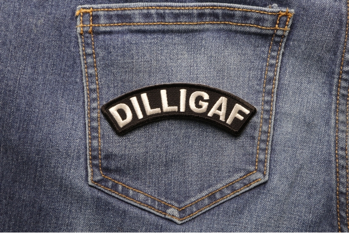 Dilligaf Patch shown on jeans