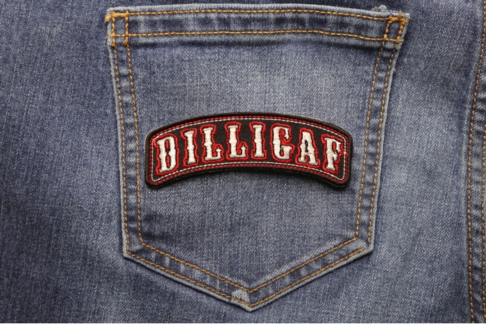 Dilligaf Patch shown on jeans