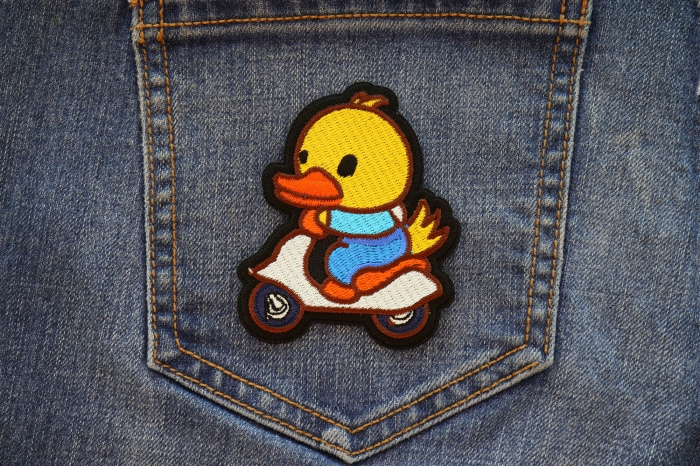 Duck on Board Bike Patch shown on jeans