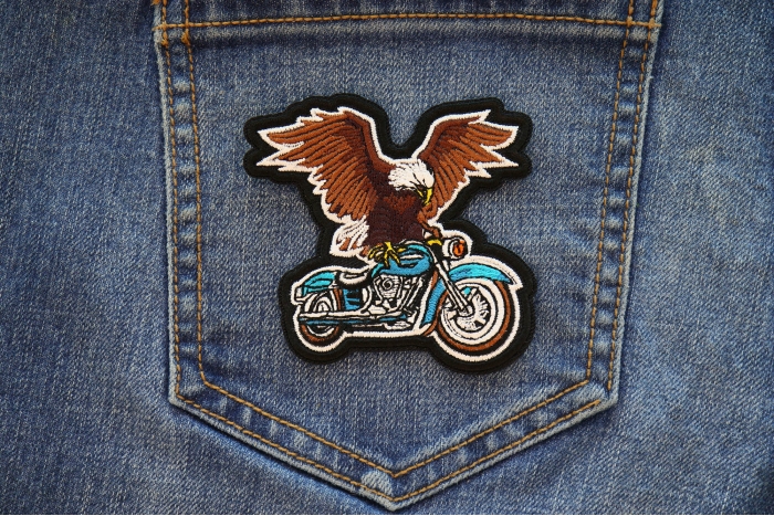 Eagle Riding Motorcycle Patch shown on jeans