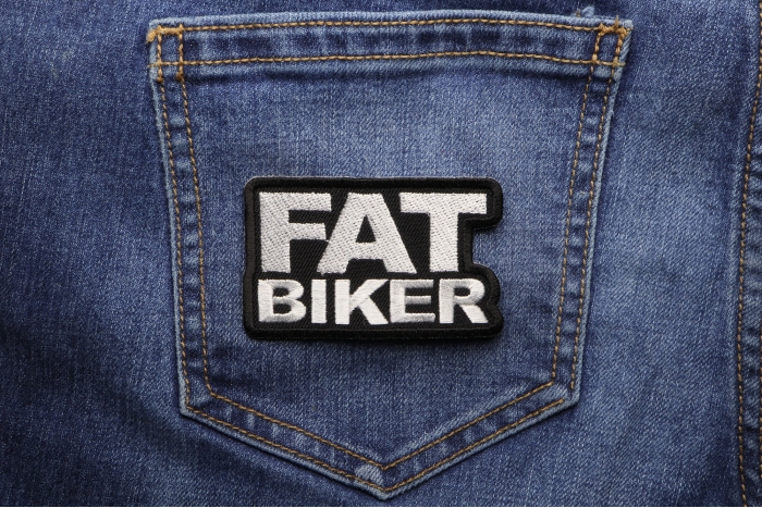 Fat Biker Patch shown on jeans