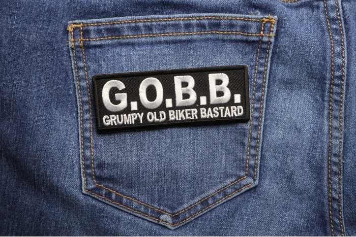 GOBB Grumpy Old Biker Bastard Patch shown on jeans