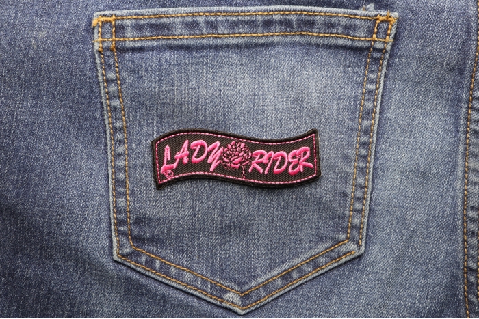 Lady Rider Patch shown on jeans