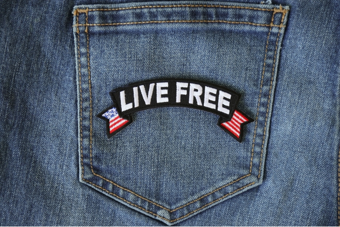 Live Free Patch shown on jeans