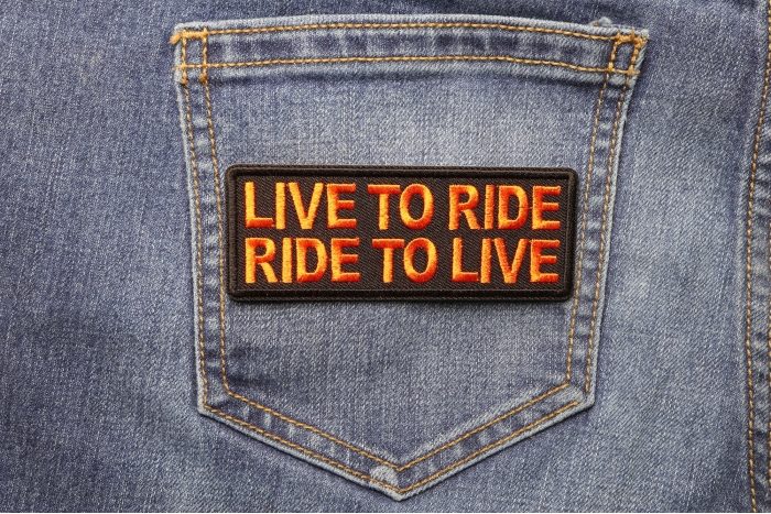 Live To Ride, Ride to Live Patch shown on jeans
