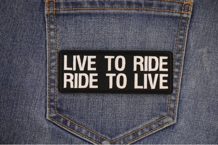 Live To Ride Ride To Live Patch shown on jeans