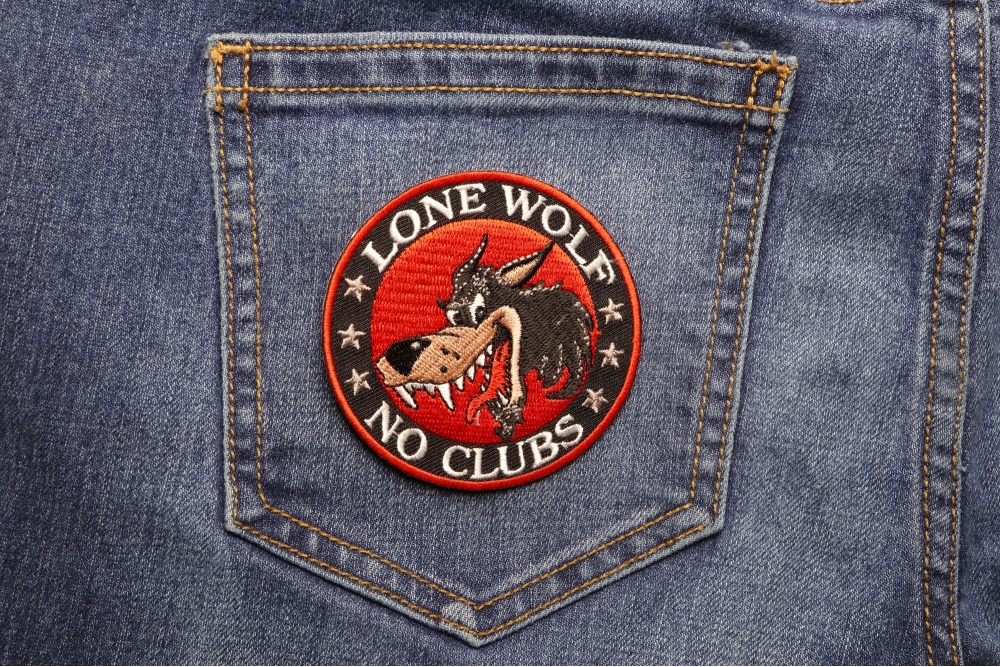 Lone Wolf Embroidered Patch, Biker Patches, Size: 3.9 x 3.9 inches