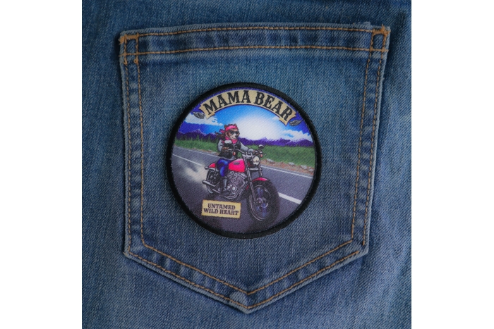 Mama Bear Patch shown on jeans