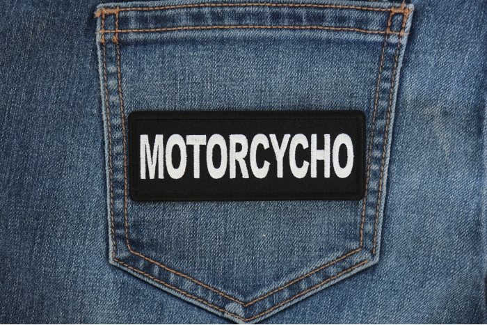 Motorcycho Patch shown on jeans