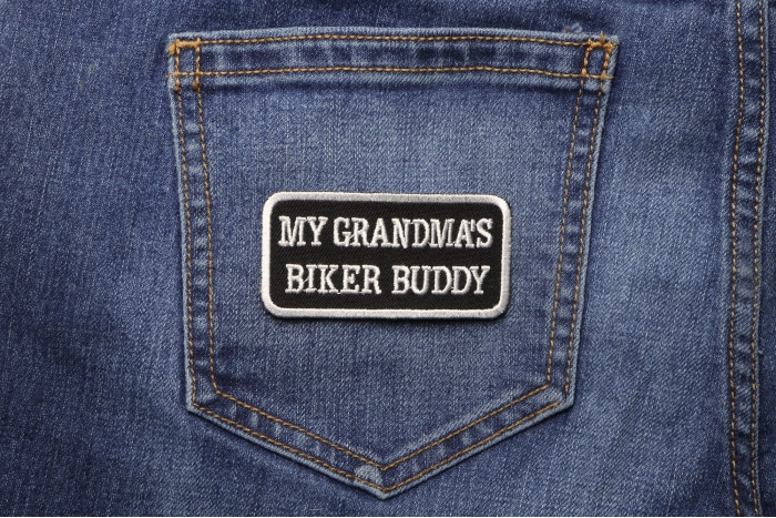 My Grandma's Biker Buddy Patch shown on jeans