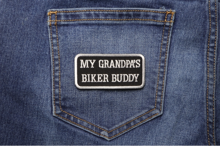 My Grandpa's Biker Buddy Patch shown on jeans