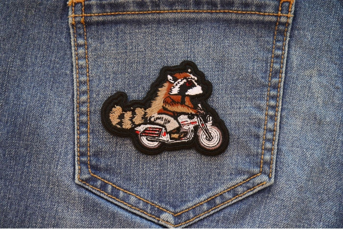 Raccoon on Motorcycle Patch shown on jeans