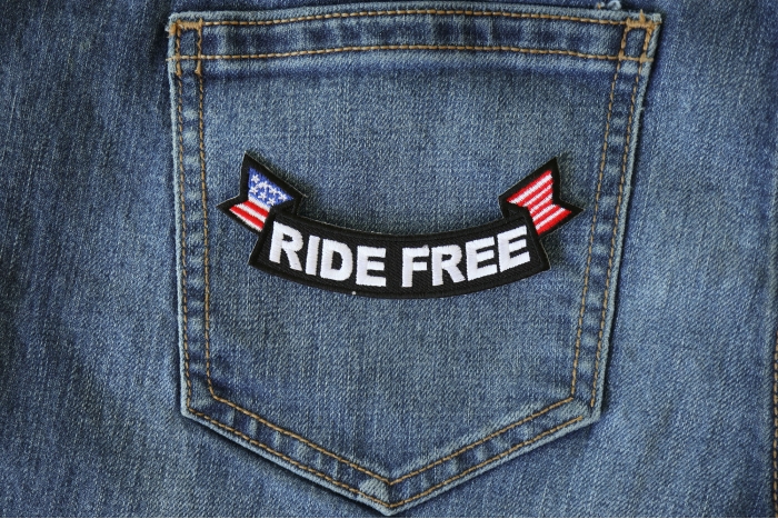 Ride Free Patch shown on jeans