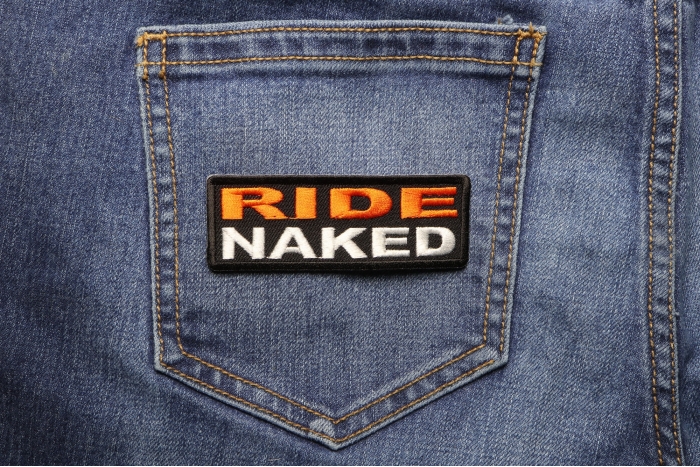 Ride Naked Patch shown on jeans