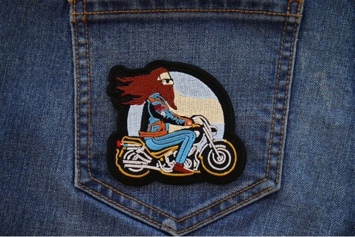 Biker on Motorcycle Patch shown on jeans