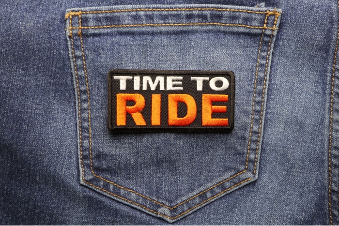 Time To Ride Patch shown on jeans