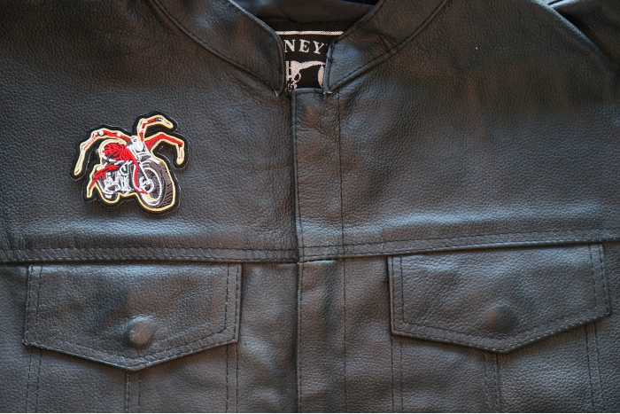 Motorcycle Jacket/Vest Embroidered Biker Patch - Spider Motorcycle Patch shown on leather vest