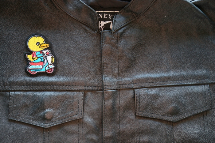 Baby Duck Biker Patch, Biker Vest Patches, Sew or Iron on Patch shown on leather vest